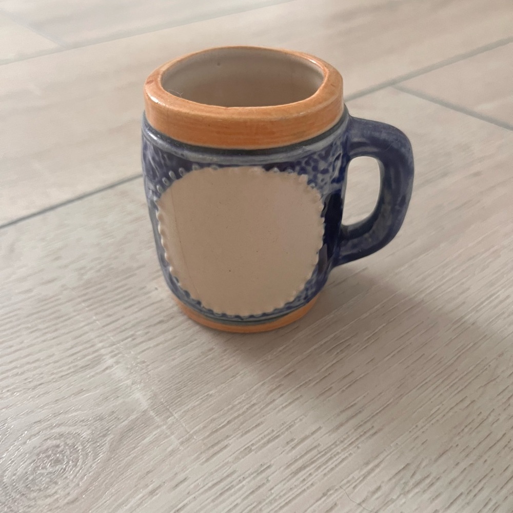 Vintage Blue and Tan Ceramic Mini Mug - Picture 2 of 6